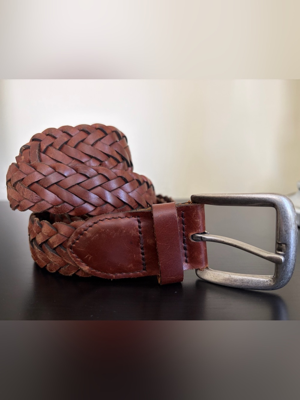 Men's Braided Leather Belt in Brown